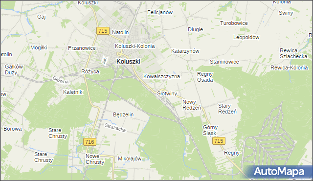 mapa Słotwiny gmina Koluszki, Słotwiny gmina Koluszki na mapie Targeo