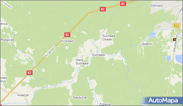 mapa Suchawa gmina Wyryki, Suchawa gmina Wyryki na mapie Targeo