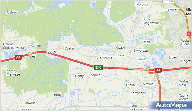 mapa Bratkowice, Bratkowice na mapie Targeo