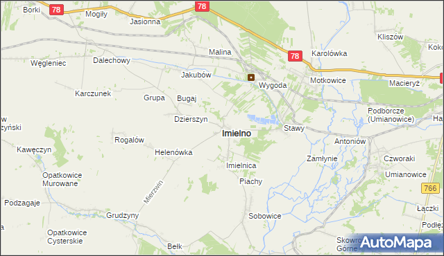 mapa Imielno powiat jędrzejowski, Imielno powiat jędrzejowski na mapie Targeo