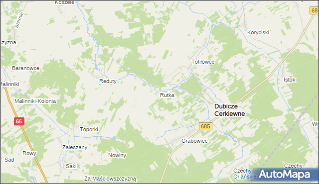 mapa Rutka gmina Dubicze Cerkiewne, Rutka gmina Dubicze Cerkiewne na mapie Targeo