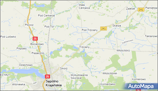 mapa Trzciany gmina Sępólno Krajeńskie, Trzciany gmina Sępólno Krajeńskie na mapie Targeo