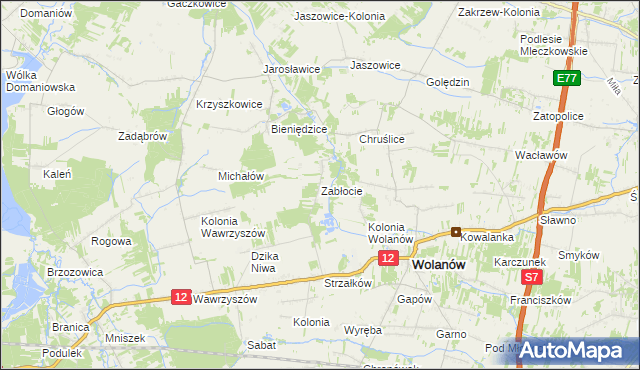 mapa Zabłocie gmina Wolanów, Zabłocie gmina Wolanów na mapie Targeo