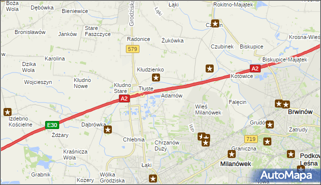 mapa Adamów gmina Grodzisk Mazowiecki, Adamów gmina Grodzisk Mazowiecki na mapie Targeo