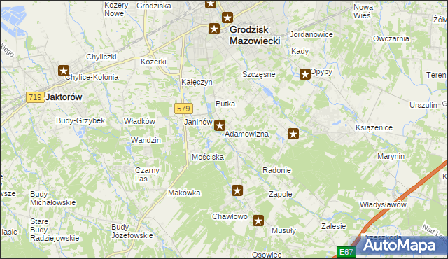 mapa Adamowizna gmina Grodzisk Mazowiecki, Adamowizna gmina Grodzisk Mazowiecki na mapie Targeo