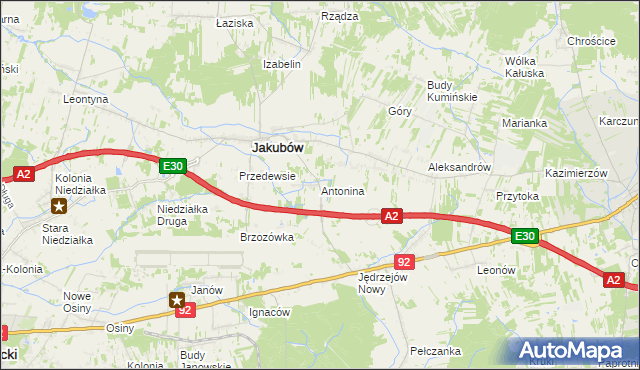 mapa Antonina gmina Jakubów, Antonina gmina Jakubów na mapie Targeo