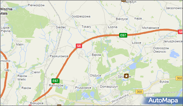 mapa Bąków gmina Długołęka, Bąków gmina Długołęka na mapie Targeo