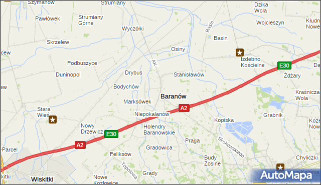 mapa Baranów powiat grodziski, Baranów powiat grodziski na mapie Targeo