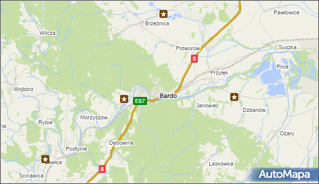 mapa Bardo powiat ząbkowicki, Bardo powiat ząbkowicki na mapie Targeo