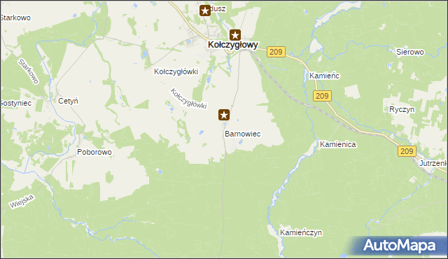 mapa Barnowiec gmina Kołczygłowy, Barnowiec gmina Kołczygłowy na mapie Targeo