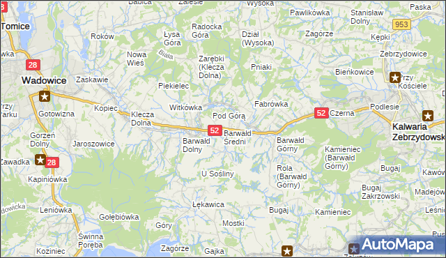 mapa Barwałd Średni, Barwałd Średni na mapie Targeo