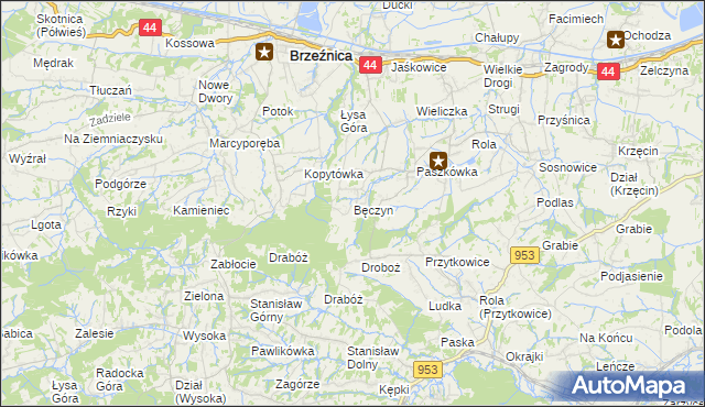 mapa Bęczyn gmina Brzeźnica, Bęczyn gmina Brzeźnica na mapie Targeo