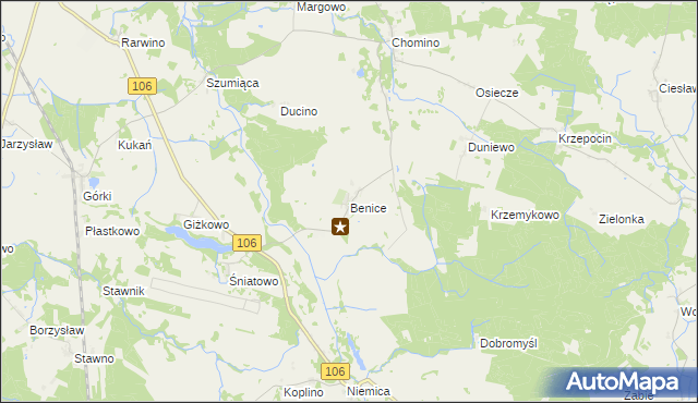 mapa Benice gmina Kamień Pomorski, Benice gmina Kamień Pomorski na mapie Targeo