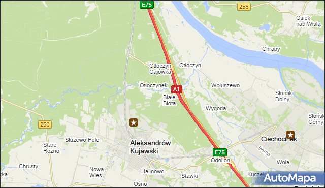 mapa Białe Błota gmina Aleksandrów Kujawski, Białe Błota gmina Aleksandrów Kujawski na mapie Targeo