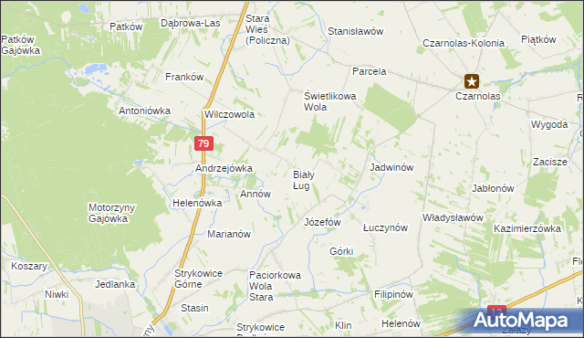 mapa Biały Ług gmina Policzna, Biały Ług gmina Policzna na mapie Targeo