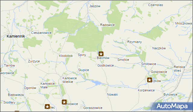 mapa Biechów gmina Pakosławice, Biechów gmina Pakosławice na mapie Targeo