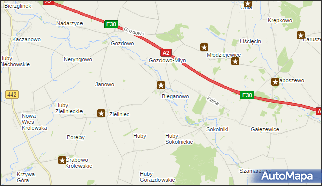 mapa Bieganowo gmina Kołaczkowo, Bieganowo gmina Kołaczkowo na mapie Targeo