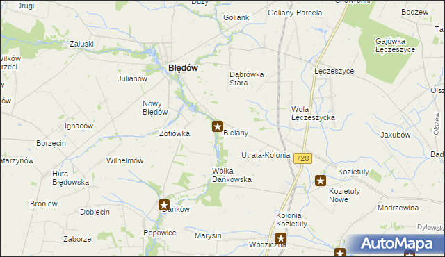 mapa Bielany gmina Błędów, Bielany gmina Błędów na mapie Targeo