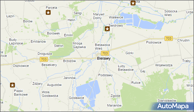 mapa Bielawy powiat łowicki, Bielawy powiat łowicki na mapie Targeo