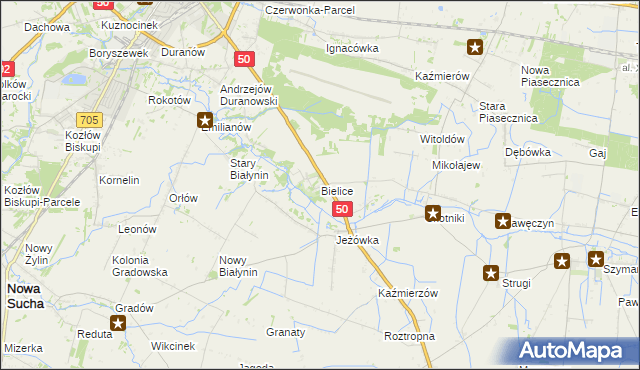 mapa Bielice gmina Sochaczew, Bielice gmina Sochaczew na mapie Targeo