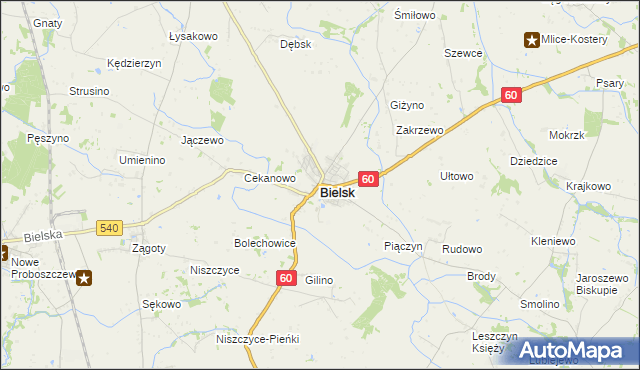 mapa Bielsk powiat płocki, Bielsk powiat płocki na mapie Targeo