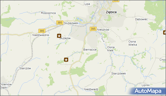 mapa Biernacice gmina Ziębice, Biernacice gmina Ziębice na mapie Targeo