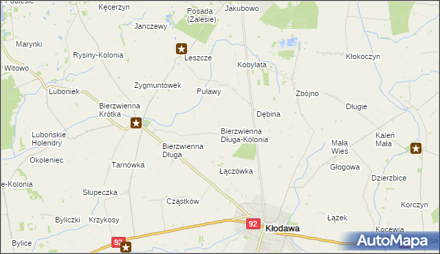 mapa Bierzwienna Długa-Kolonia, Bierzwienna Długa-Kolonia na mapie Targeo