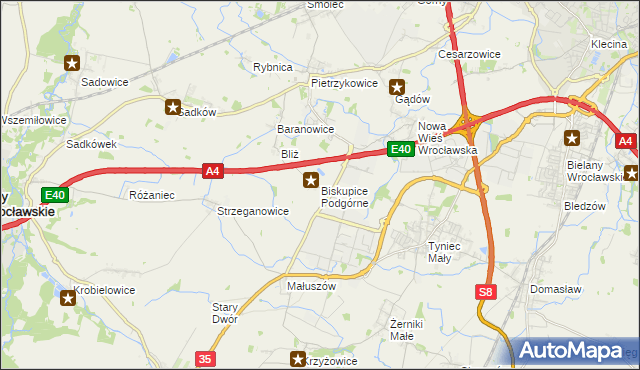 mapa Biskupice Podgórne, Biskupice Podgórne na mapie Targeo