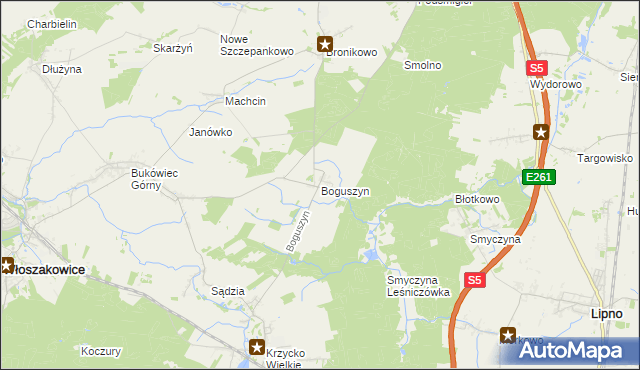 mapa Boguszyn gmina Włoszakowice, Boguszyn gmina Włoszakowice na mapie Targeo