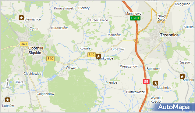 mapa Borkowice gmina Oborniki Śląskie, Borkowice gmina Oborniki Śląskie na mapie Targeo