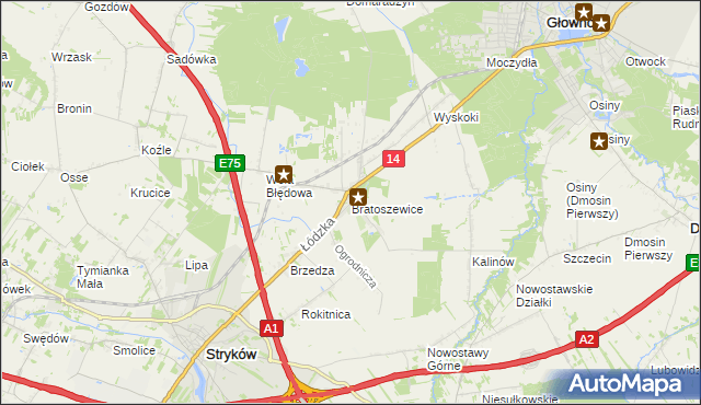 mapa Bratoszewice, Bratoszewice na mapie Targeo