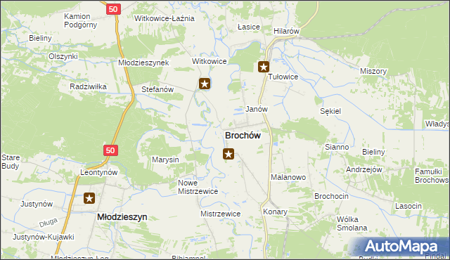 mapa Brochów powiat sochaczewski, Brochów powiat sochaczewski na mapie Targeo