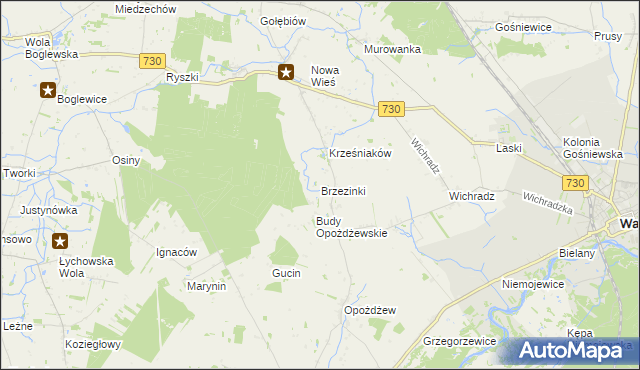 mapa Brzezinki gmina Warka, Brzezinki gmina Warka na mapie Targeo