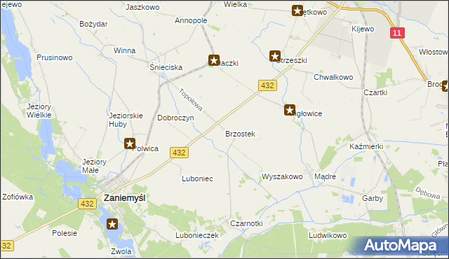 mapa Brzostek gmina Zaniemyśl, Brzostek gmina Zaniemyśl na mapie Targeo