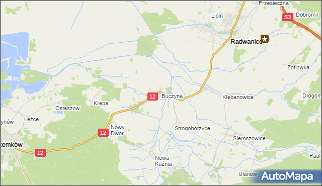 mapa Buczyna gmina Radwanice, Buczyna gmina Radwanice na mapie Targeo