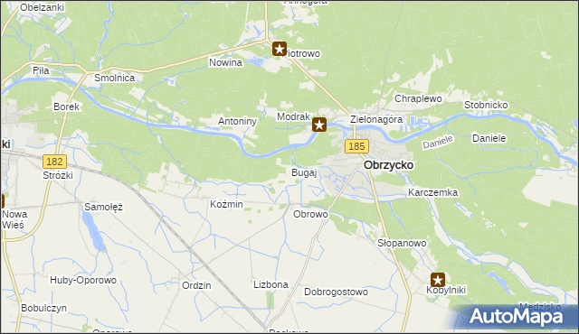 mapa Bugaj gmina Obrzycko, Bugaj gmina Obrzycko na mapie Targeo