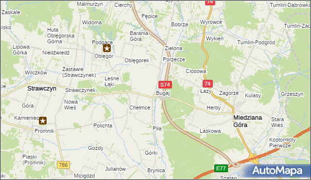 mapa Bugaj gmina Strawczyn, Bugaj gmina Strawczyn na mapie Targeo