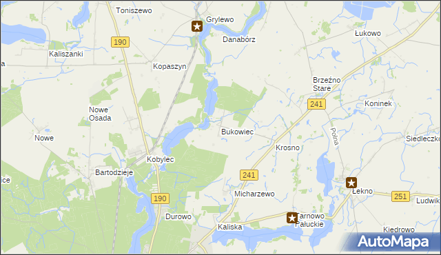 mapa Bukowiec gmina Wągrowiec, Bukowiec gmina Wągrowiec na mapie Targeo