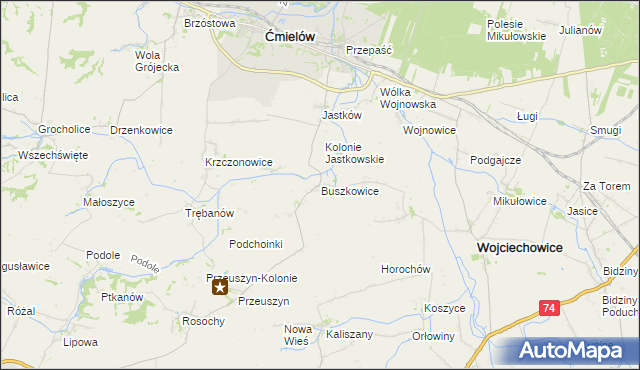 mapa Buszkowice gmina Ćmielów, Buszkowice gmina Ćmielów na mapie Targeo