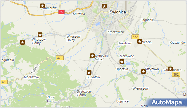 mapa Bystrzyca Dolna, Bystrzyca Dolna na mapie Targeo