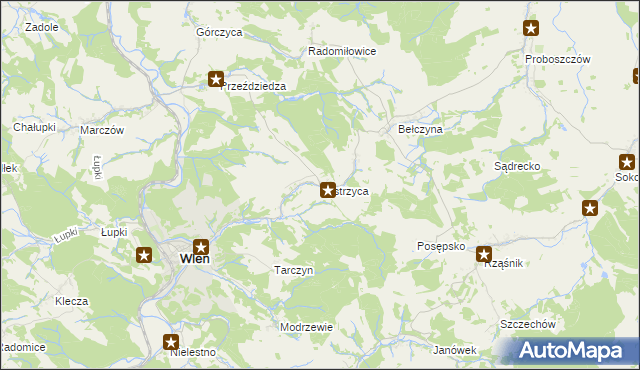 mapa Bystrzyca gmina Wleń, Bystrzyca gmina Wleń na mapie Targeo