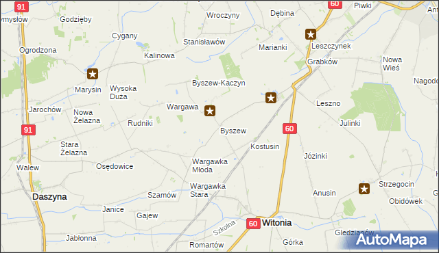 mapa Byszew gmina Kutno, Byszew gmina Kutno na mapie Targeo