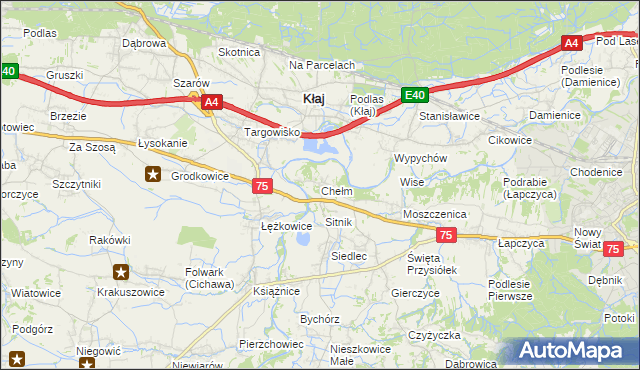 mapa Chełm gmina Bochnia, Chełm gmina Bochnia na mapie Targeo