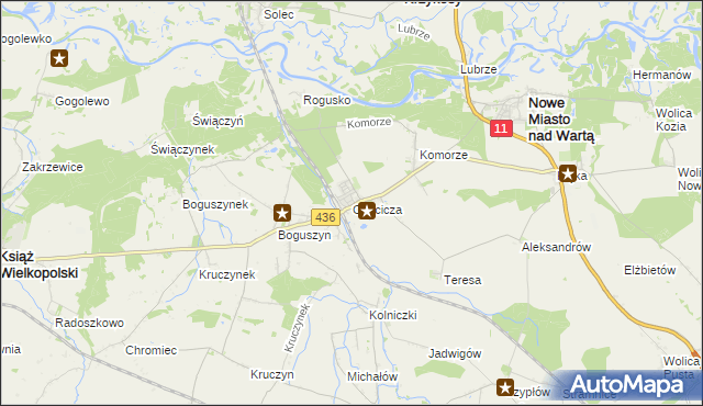 mapa Chocicza gmina Nowe Miasto nad Wartą, Chocicza gmina Nowe Miasto nad Wartą na mapie Targeo