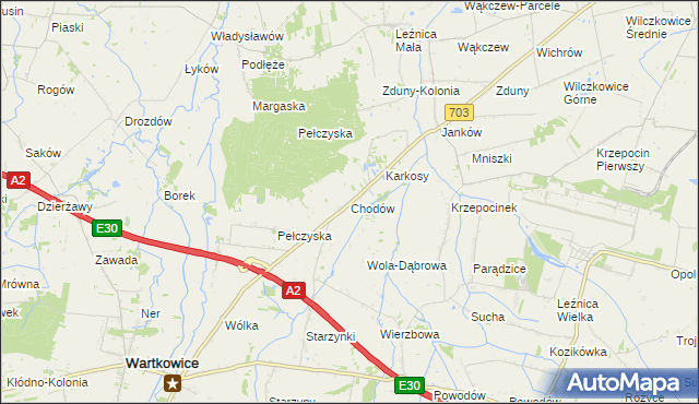 mapa Chodów gmina Wartkowice, Chodów gmina Wartkowice na mapie Targeo