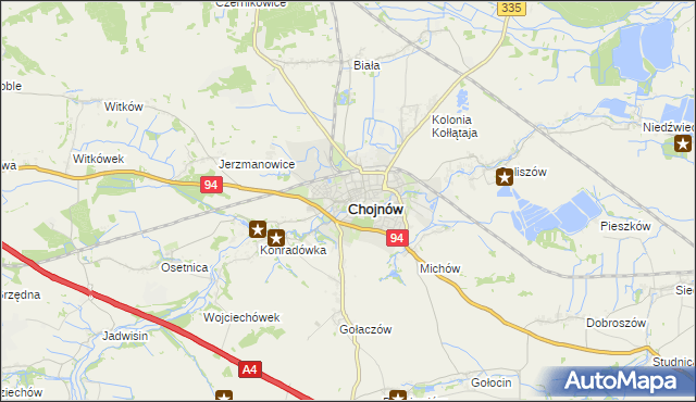 mapa Chojnów powiat legnicki, Chojnów powiat legnicki na mapie Targeo