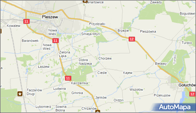 mapa Chorzew gmina Pleszew, Chorzew gmina Pleszew na mapie Targeo