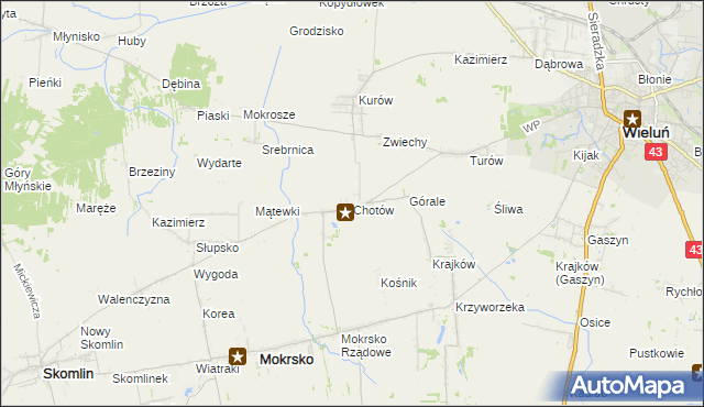 mapa Chotów gmina Mokrsko, Chotów gmina Mokrsko na mapie Targeo