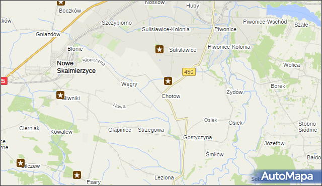 mapa Chotów gmina Nowe Skalmierzyce, Chotów gmina Nowe Skalmierzyce na mapie Targeo