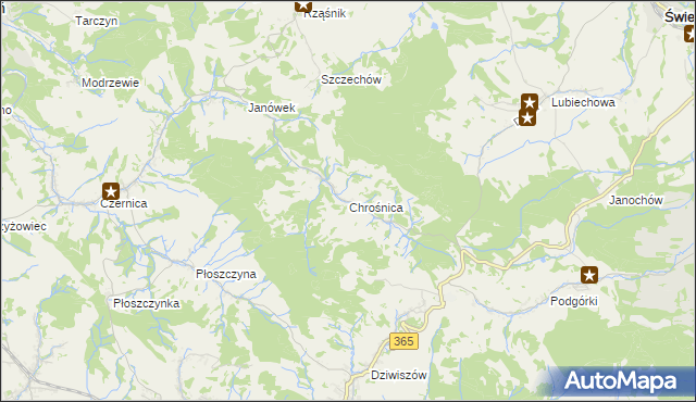 mapa Chrośnica gmina Jeżów Sudecki, Chrośnica gmina Jeżów Sudecki na mapie Targeo